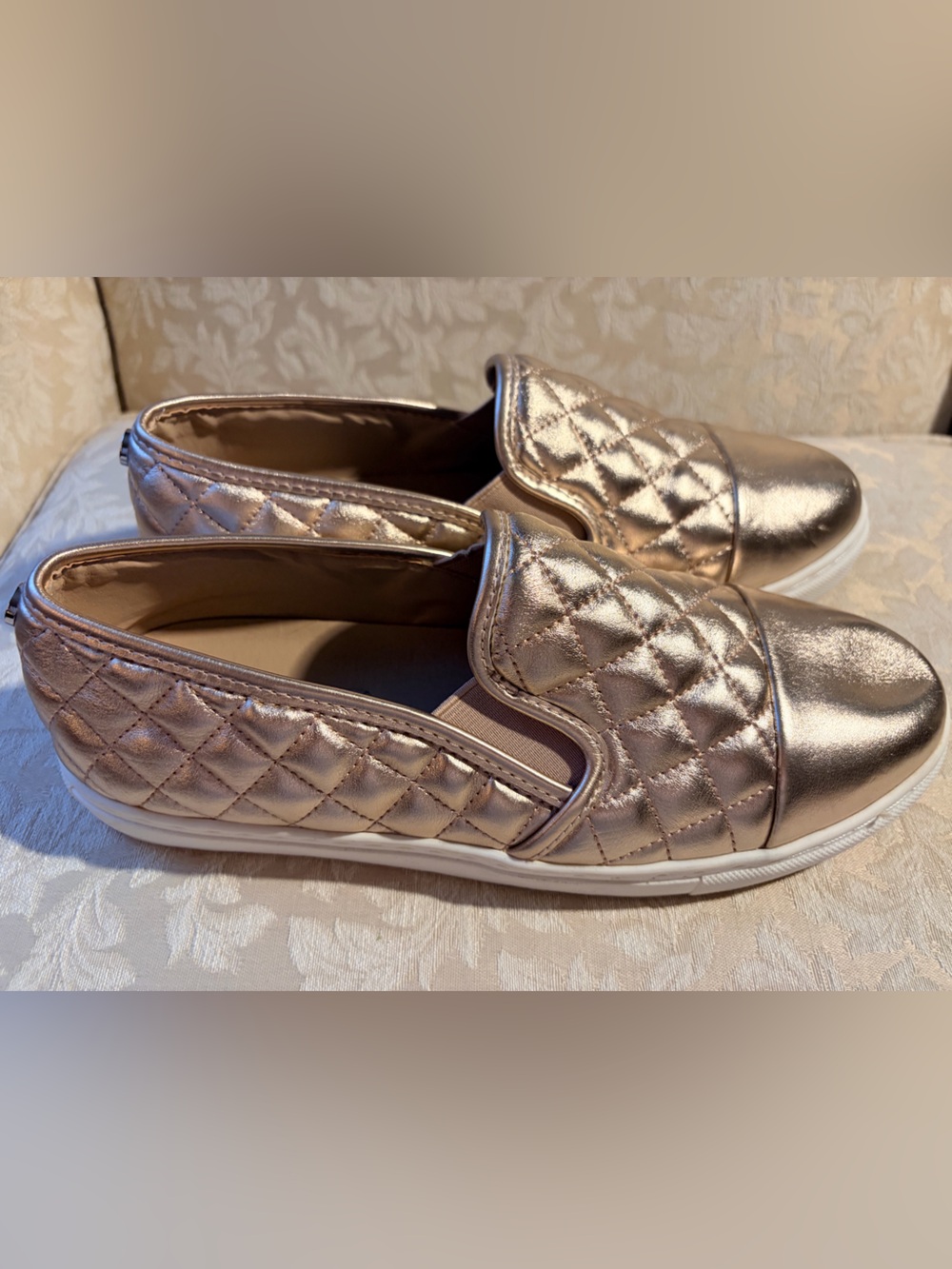 Steve Madden Quilted Metallic Rose Gold Slip-On Loafers